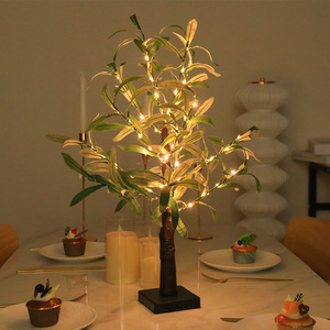 Olive Tree Light Battery Operated/USB 55cm 24led <span class=keywords><strong>Table</strong></span> Top Artificial Greenery Tree Fairy Lights for Wedding Home Christmas <span class=keywords><strong>Deco</strong></span> - Product Image 1