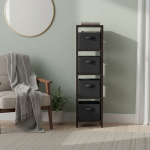 Capri 4-Section N Storage Shelf 4 <b>Foldable</b> Black Fabric <b>Baskets</b> for Efficient Organization - Product Image 5