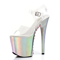 Nouvelles sandales brillantes à plateforme épaisse et talon fin de 20 cm pour femme, à bout ouvert, sexy, avec bride de cheville, pour l'été et les performances en boîte de nuit