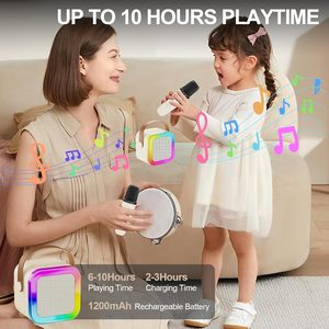 Mini microphone double portable avec microphone intégré pour chanter à la maison, karaoké avec haut-parleur sans fil Bluetooth RGB - Product Image 5