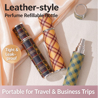 Atomiseur de parfum en verre et cuir à motif écossais de 10 ml, rechargeable par le bas, flacon vaporisateur de parfum portable pour voyage, vente en gros