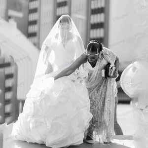 Robes de mariée sirène longues et exquises <span class=keywords><strong>pour</strong></span> filles noires, perles, manches illusion, robes de mariée formelles, robes personnalisées <span class=keywords><strong>pour</strong></span> femmes - Product Image 3