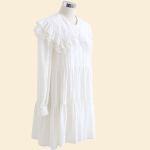 Fabricant de vêtements en gros 100% coton à manches longues col claudine brodé Mini robe <span class=keywords><strong>Dolly</strong></span> en blanc pour les femmes - Product Image 3