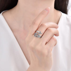 Gioielli Vintage 925 <span class=keywords><strong>argento</strong></span> Sterling albero della vita ossidato e croce anello aperto per le donne - Product Image 5