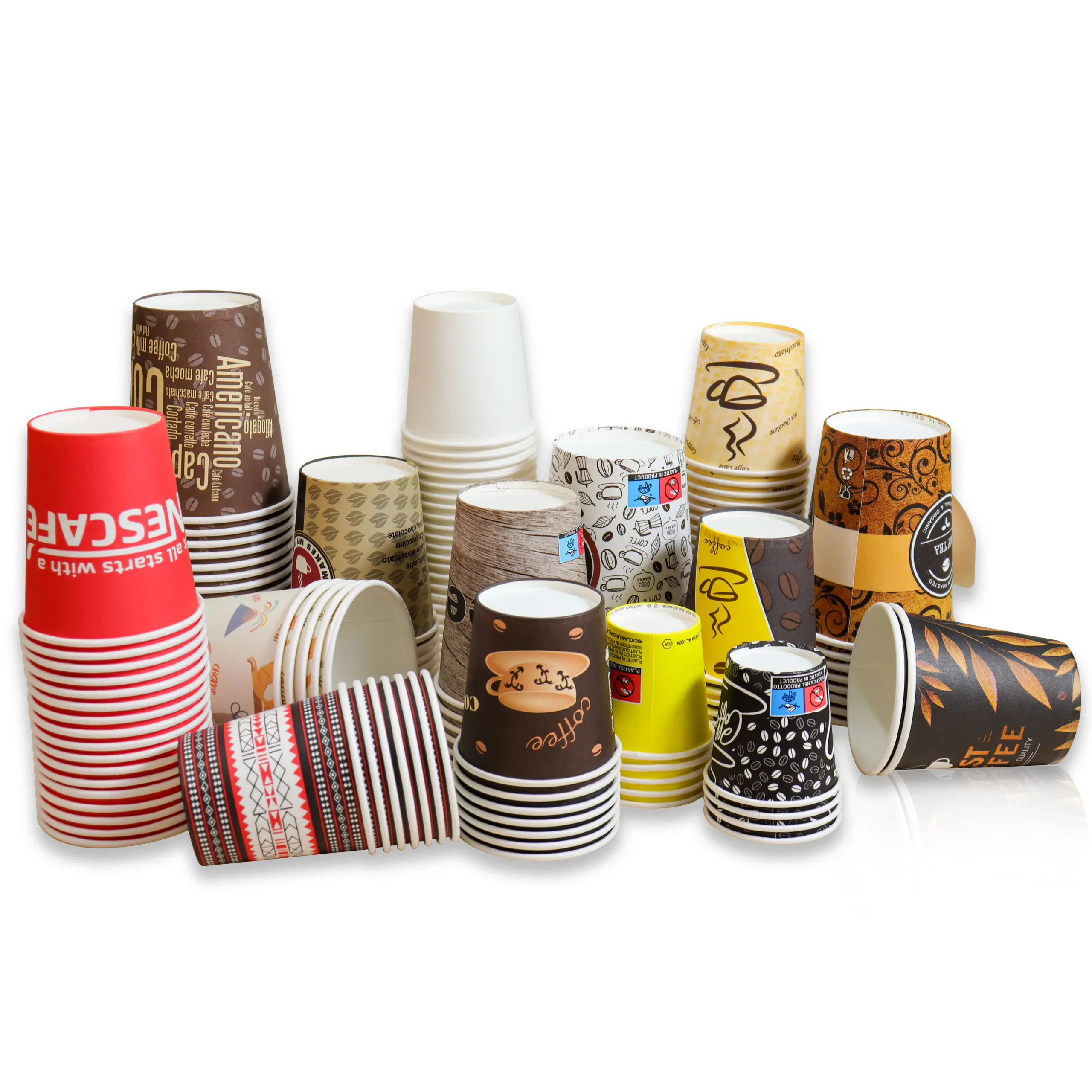 Toptan 2.5oz-16oz tek kullanımlık tek duvar kahve kağıt bardaklar sıcak içecek için özel Logo biyobozunur kağıt bardaklar kapaklı kupa