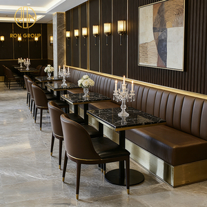 ชุดเฟอร์นิเจอร์โต๊ะเก้าอี้โซฟาบูธสำหรับร้านกาแฟร้านอาหารหินสังเคราะห์ทรงสี่เหลี่ยมแบบกำหนดเองสุดหรูหุ้มหนัง - Product Image 5