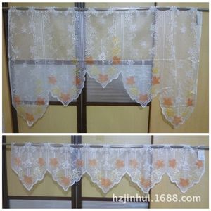 Nuovo Set di 2 <span class=keywords><strong>Tende</strong></span> da Cucina <span class=keywords><strong>Moderne</strong></span> Cinesi in Pizzo Jacquard a Maglia con Motivo a Fiori e Foglie d'Acero - Product Image 2