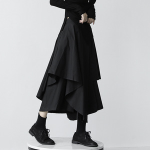 Culottes Anchos Irregulares para Mujer, Cintura Alta, Corte Holgado, Diseño con Volantes, Color Negro, Estilo Verano-Otoño - Product Image 2