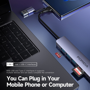 Hub USB <span class=keywords><strong>3</strong></span>.0 8-in-1 con Porte USB 2.0/<span class=keywords><strong>3</strong></span>.0, Lettore SD/TF, Audio <span class=keywords><strong>3</strong></span>.5mm, Splitter in Lega <span class=keywords><strong>di</strong></span> Alluminio per Laptop con Docking Station Type-C - Product Image 3