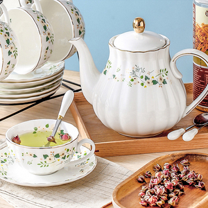 Ceramic Tea Set - Small Floral <b>Pumpkin</b> Teapot with 6 <b>Cups</b> 6 Saucers and Rack - Product Image 5