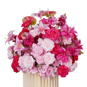 Ensemble d'arches carrées en soie rouge rose - Fleurs artificielles faites à la main pour la décoration de mariage, Noël, la Saint-Valentin - Longue durée (3-5 ans) - Product Image 5