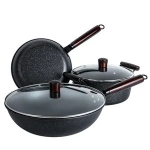 3pcs Kitchen Cookware Set Cookware Frying Pan Cooking Pot Pan Sauce With Glass Lid Iron Non Stick Pan
