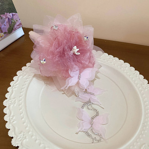 <b>Sweet</b> Mesh <b>Flower</b> Butterfly Tassel Hair Claw For Women Wedding Decorate Accessory - Product Image 2
