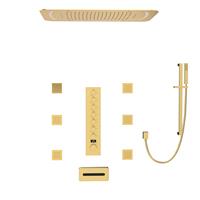 Système de douche numérique multifonctionnel avec affichage numérique, pomme de douche LED en or brossé avec barre coulissante, ensemble de douche thermostatique