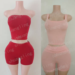 Conjunto de pantalones acampanados plegables, cintura personalizada, entrenamiento, mallas de pierna ancha, ropa de algodón, conjunto de dos piezas de verano para mujer, conjuntos de ropa de descanso - Product Image 5