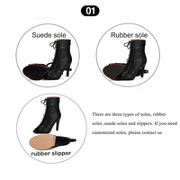 Chaussures de danse montantes pour femme, bottes de danse de salon, chaussures de jazz pour fille, semelle en daim noir, sandales de fête en maille à talon personnalisé