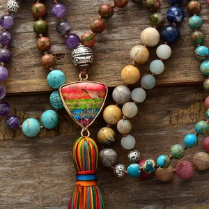 7 Color Chakra Natural Stone Knotted Tassel <b>Necklace</b> 108 Beads Rainbow Eye Pendant Jewelry For Women Fashion <b>Boho</b> Style - Product Image 4