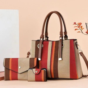 Sacs fourre-tout en toile contrastée tendance pour femmes, sacs à main en cuir PU personnalisés, vente en gros - Product Image 4
