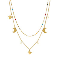 Collier pendentif étoile et lune double couche, design de niche pour femme, accessoire de mode pour usage quotidien, vente en gros