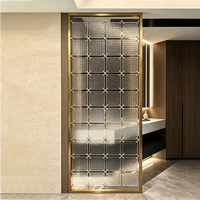 Paravent en verre trempé texturé diamant avec cadre en acier inoxydable doré, séparateur de pièce moderne, écran décoratif pour entrée