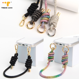 Thời trang Bling <span class=keywords><strong>handmade</strong></span> thắt nút kim cương dây đeo cổ tay cho Iphone 15 16 17 Sumsung trường hợp điện thoại di động quyến rũ Vòng đeo tay dây chuyền túi quyến rũ - Product Image 1