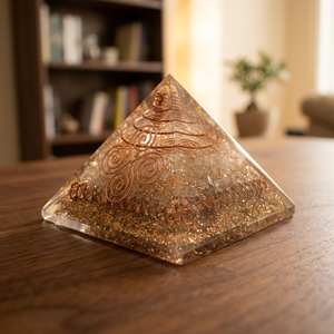 Pirámide de Cristal con Incrustaciones de Alambre, Pieza de Arte Decorativa para el Hogar, Cristales Orgón, Pirámides de Chakra, Grabado con Tema de Amor, Gujarat - Product Image 2