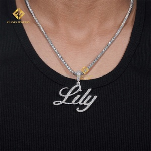 Conjunto de Colgante con Placa de Nombre Inicial de Plata de Ley 925 con Diamante Moissanite FL, Estilo Elegante y Lujoso para Mujer, Pasa la Prueba del Diamante - Product Image 3