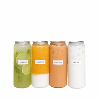 Bocaux à boisson en plastique PET transparent avec couvercles en aluminium, qualité alimentaire, sans BPA, anti-fuite, logo personnalisé, vente en gros