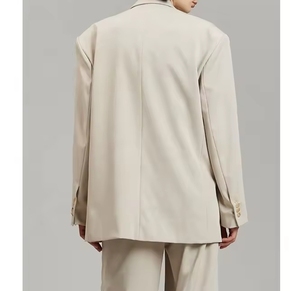 Giacca da donna Beige a medio peso vestibilità oversize Silhouette imbottita sulle spalle con patta tasche anteriori con bottone sul davanti <span class=keywords><strong>blazer</strong></span> oversize - Product Image 4