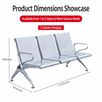 Chaise d'attente 3 places en acier robuste pour aéroport, banc d'infusion pour hôpital, siège de réception pour espaces publics en PU durable et facile à nettoyer