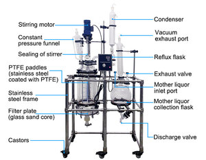 Vacuum Glass <b>Filter</b> Reactor 50L Jacketed Filtration Vessel <b>with</b> PTFE Bottom Valve for Solid Liquid Separation Automatic - Product Image 2