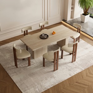Tavolo da Pranzo Moderno Minimalista in Travertino Francese e Pietra Sinterizzata, Tavolo Rettangolare Stile Mid-Century per Piccoli Appartamenti - Product Image 3