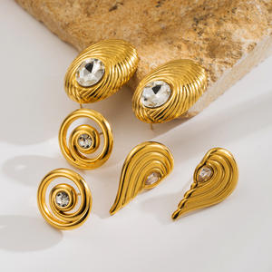 New Jewelry Style Retro Explosive Earrings Stainless Steel Plated 14K <strong>Gold</strong> Oval <strong>Bird</strong> <strong>Nest</strong> Fingerprint Oval Design Stud Earrings - Product Image 4