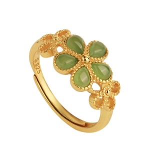 Mayflower Ring Women's 18k Gold Plated Flower Shape Jade Inlay Prong Setting Gift Jewelry - Product Image 5