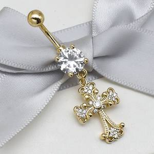Golden Cross-Zircon Cobre Vientre Anillo para uñas Estilo punk Alta sensación Umbilical Nicho Titanio Acero <span class=keywords><strong>Ombligo</strong></span> <span class=keywords><strong>Piercing</strong></span> - Product Image 1