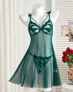 Nuovo Set Camicia da Notte Sexy con Spalline 2025, Lingerie Seducente in Pizzo Trasparente, Pigiama Due Pezzi per Donna - Product Image 1