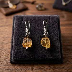Boucles d'oreilles pendantes en argent 925 avec citrine et quartz fumé, motif boule tendance, style religieux classique pour mariage, fête ou cadeau - Product Image 3