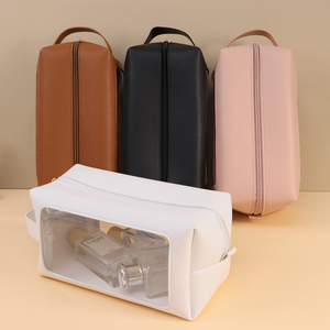 Grande trousse de toilette transparente en PVC avec fermeture éclair et poignée souple, idéale <span class=keywords><strong>pour</strong></span> les essentiels de <span class=keywords><strong>maquillage</strong></span> minimalistes et portables <span class=keywords><strong>pour</strong></span> femmes en voyage - Product Image 1