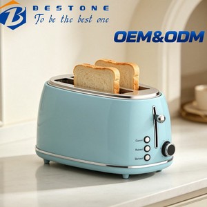 Tostadora BESTONE 2 para rebanadas largas, carcasa metálica azul claro, con función de descongelar, recalebar y cancelar, temporizador mecánico, uso doméstico - Product Image 1