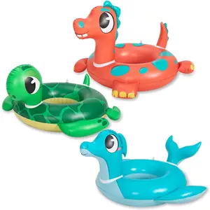 3 Pack Inflatable Pool Floats, Dinosaur & Sea Turtle & Dolphin Swim Rings for Kids Swimming Pool Beach Summer Water Float Party