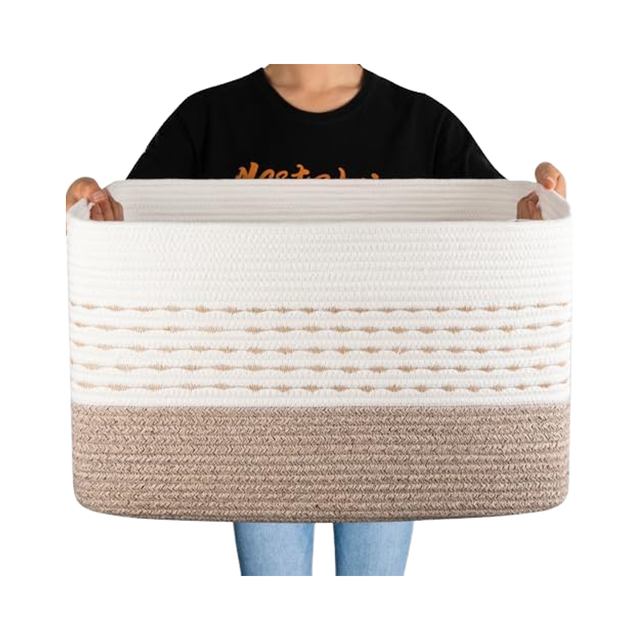 Large Rectangle Woven Basket 22\"x17\"x12\" Gradient Yellow Embroidered Nursery Blanket Living Room Toy Storage Baskets
