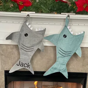 Custom Cute Animal Shark Decorative Kids Knit Socks Blank Muslin Christmas Stocking