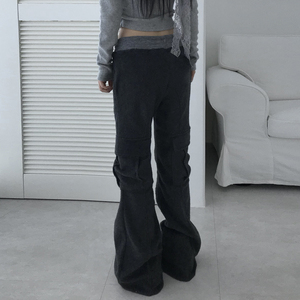 กางเกงคาร์โก้ทรงขาบานเอวต่ำแบบมีเชือกผูก แต่งผ้าปะติด สไตล์สตรีท ขายส่งจากโรงงาน ราคาพิเศษ - Product Image 3