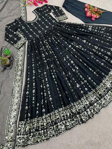 Beautiful Indian <b>Net</b> Gown <b>Dupatta</b> Set With Embroidery Hand Work Georgette Sequence Gown for Women and Girls Festive Partywear - Product Image 4
