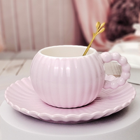 Ensemble tasse et soucoupe en céramique émaillée nacrée 280 ml, style nordique, écologique, pour le bureau et les goûters