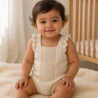 Barboteuse bébé en tricot à points de graines, sans manches, avec volants, en coton respirant, pour tout-petits, OEM ODM