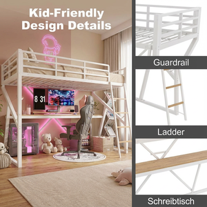 Lit superposé multifonctionnel moderne avec cadre en métal et en bois et bureau pour petits appartements - Tailles personnalisables durables - Product Image 3