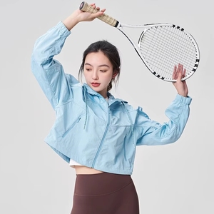 Veste légère à <span class=keywords><strong>capuche</strong></span> pour femmes, protection solaire, séchage rapide, respirante, courte, anti-UV, pour le yoga en plein air, la remise en forme, les vêtements décontractés - Product Image 1