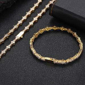 6.5mm Hip Hop takı 18K altın kaplama tenis zincir bilezik kolye kadınlar erkekler için Bling elmas tenis takı - Product Image 3