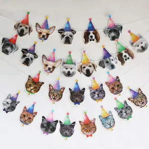 Photographic Cat Faces Birthday Banner Kitties Party Bunting Decoration Birthday Dog Cat Garland